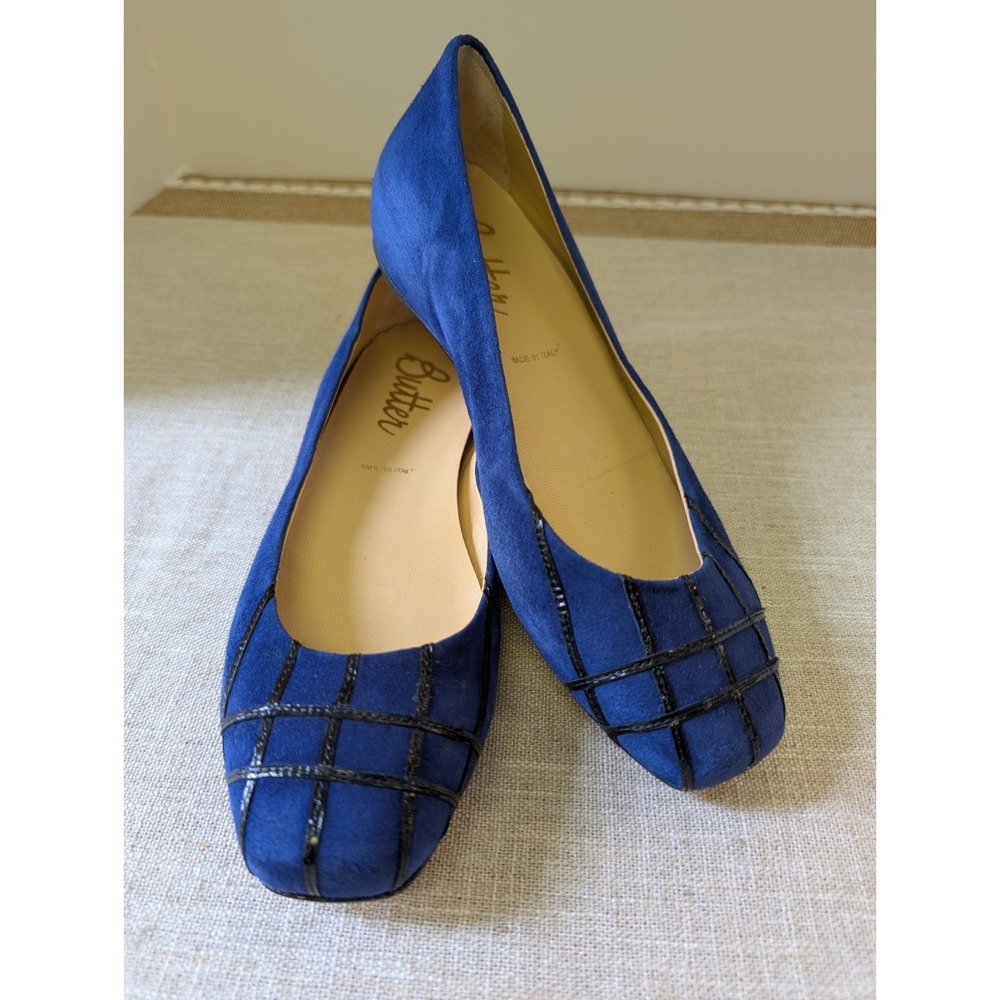Butter Size 7 Cobalt Blue Suede Low Hidden Wedge Shoes